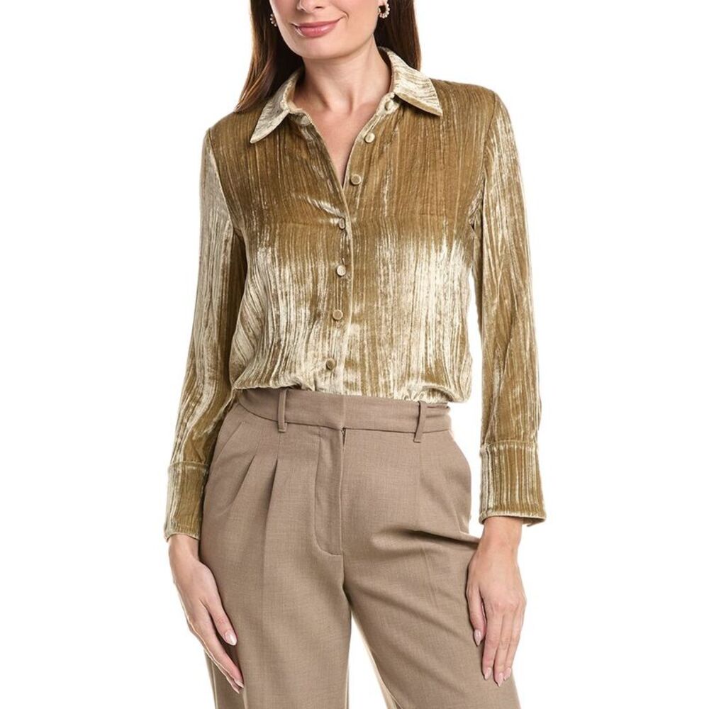 Lafayette 148 New York Womens  Velvet Slim Silk-Blend Blouse, Brown